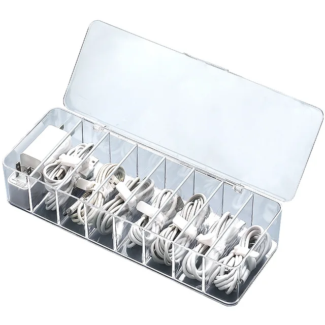 Wholesale Desktop Data Cable Storage Box With Cover Power Cord Storage Mobile phone charger charging line sorting 8 Partitioned