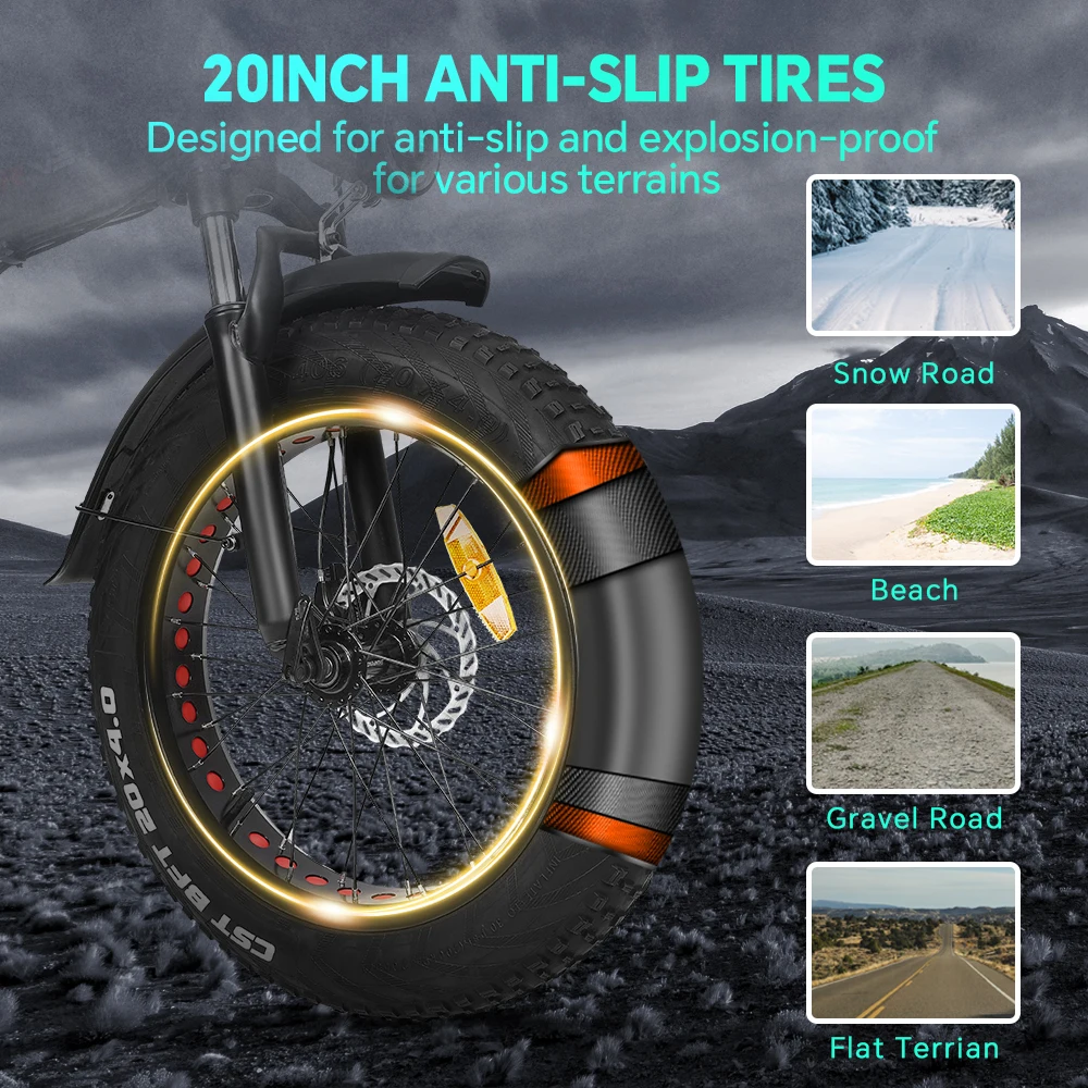 DrVetion At20 Black-Gray Electric Fat Bike 48V 750W up to 45km/h with 10AH/15AH/20AH Motor Options