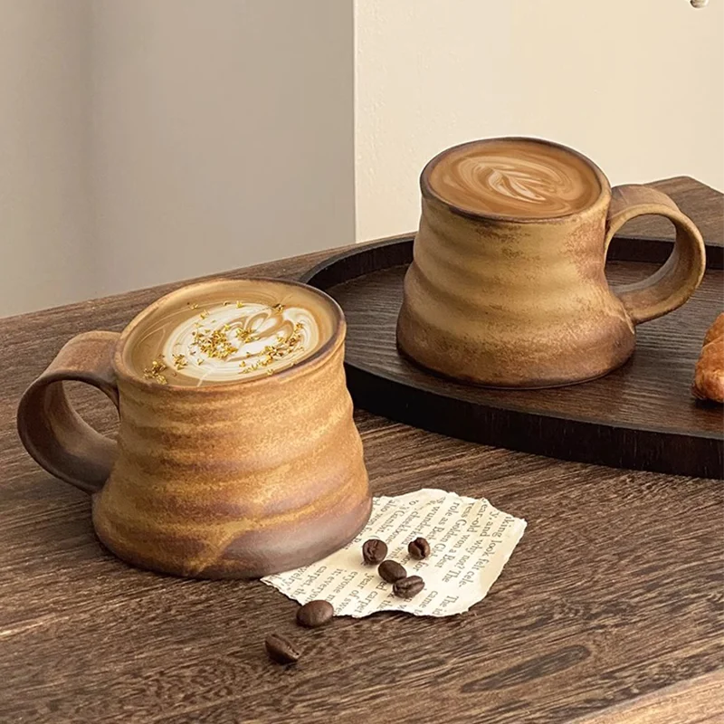 Unique Irregular White Clay Color Small Tea Mugs Handmade Ceramic Coffee Cups with Handle