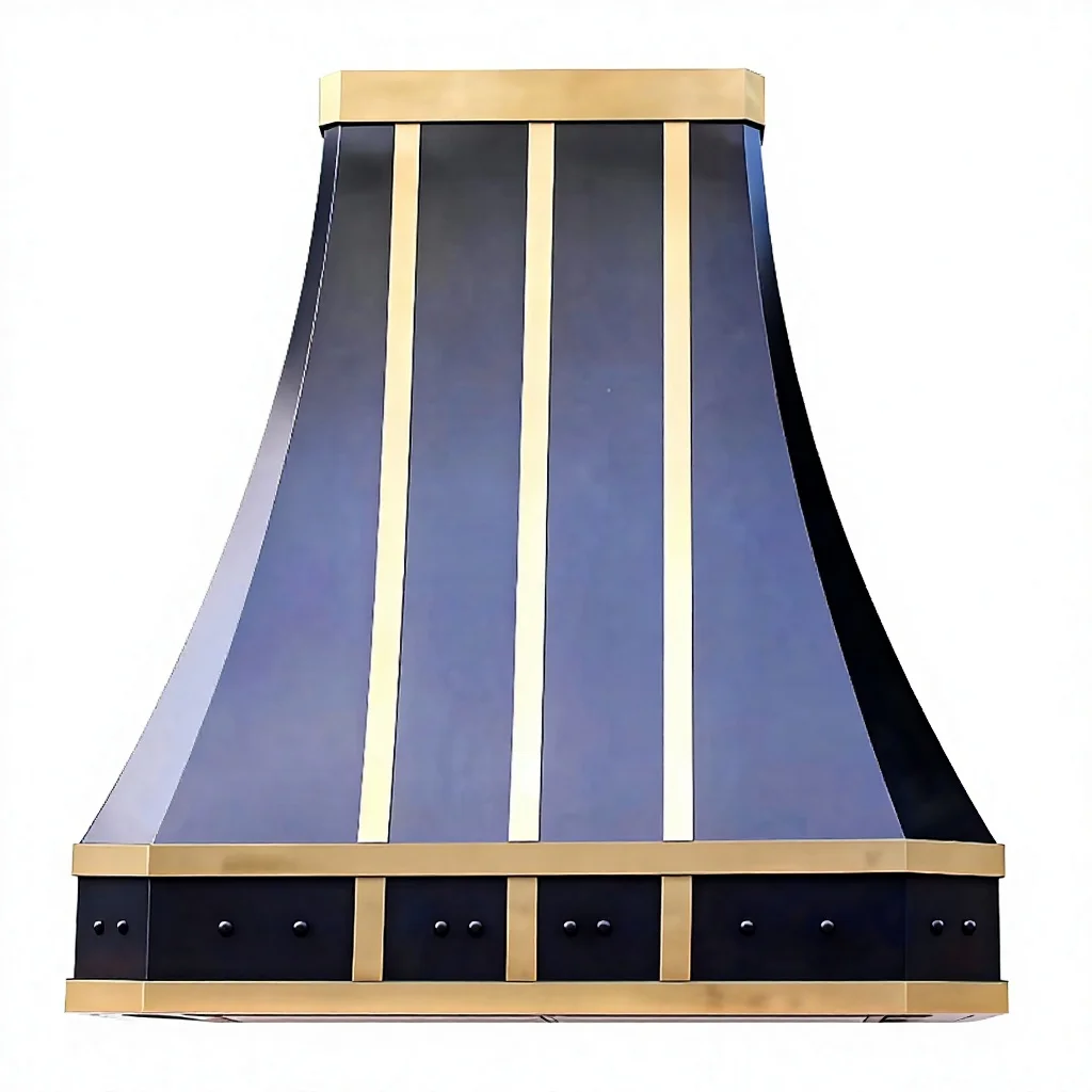 Luxury Black Stainless Steel Brass Range Hood Custom Wall Mount Architectural Kitchen Hood