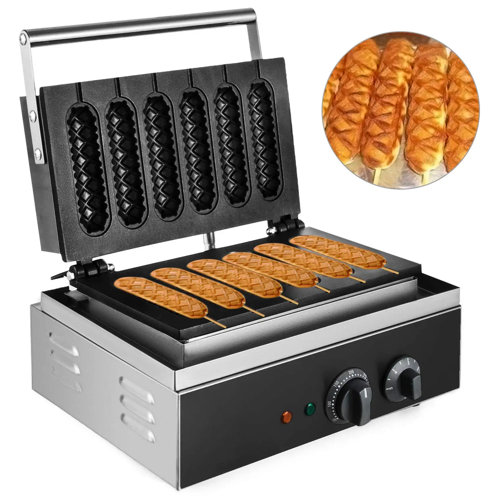 Commercial Electric Nonstick 5 Roll 6 Roll Corn Shape Hot Dog Waffle Maker Machine For