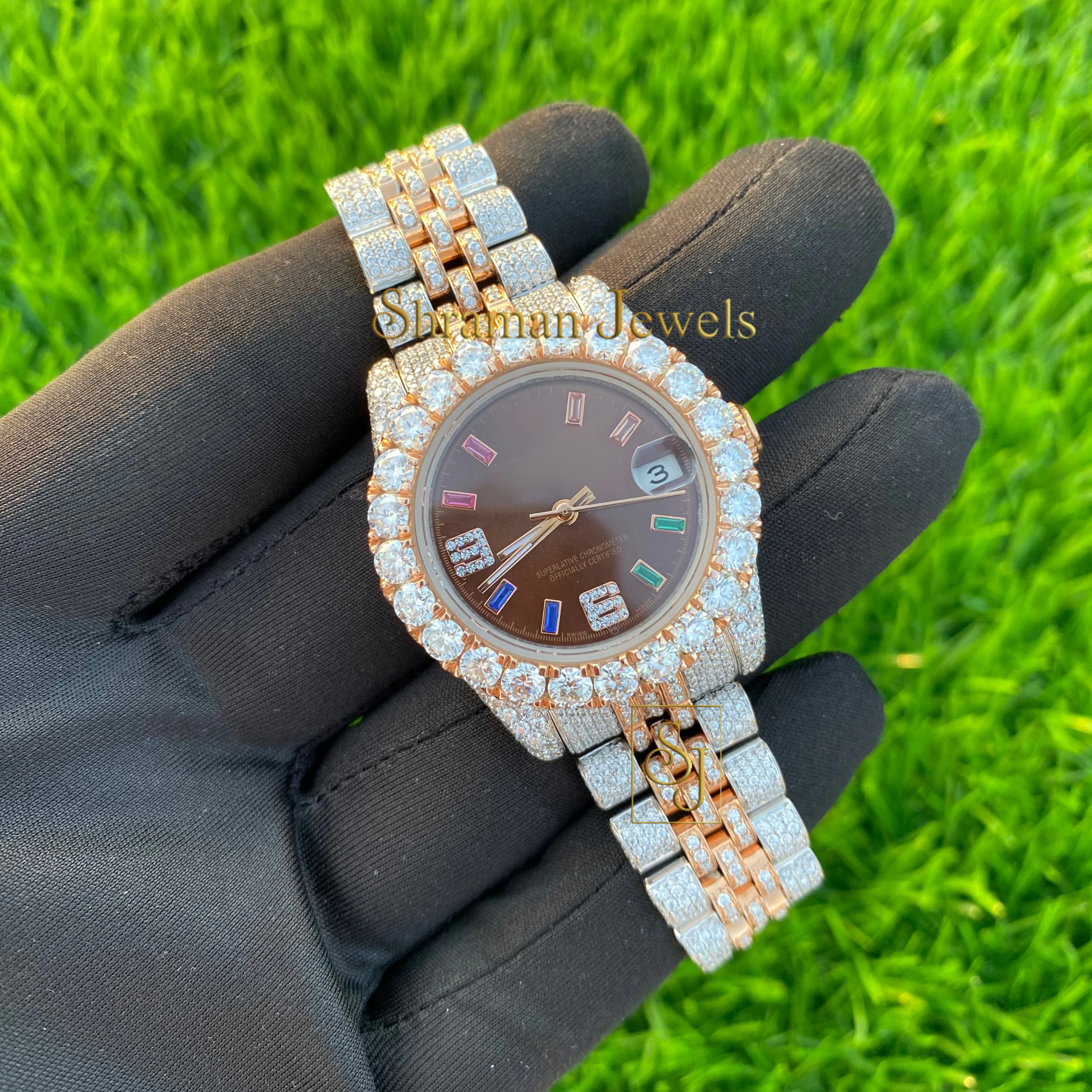 Lady Iced Out Watch With Moissanite & CZ Color Baguette Cutting & Round Brilliant Diamonds for Women Gifting Hip Hop Collection
