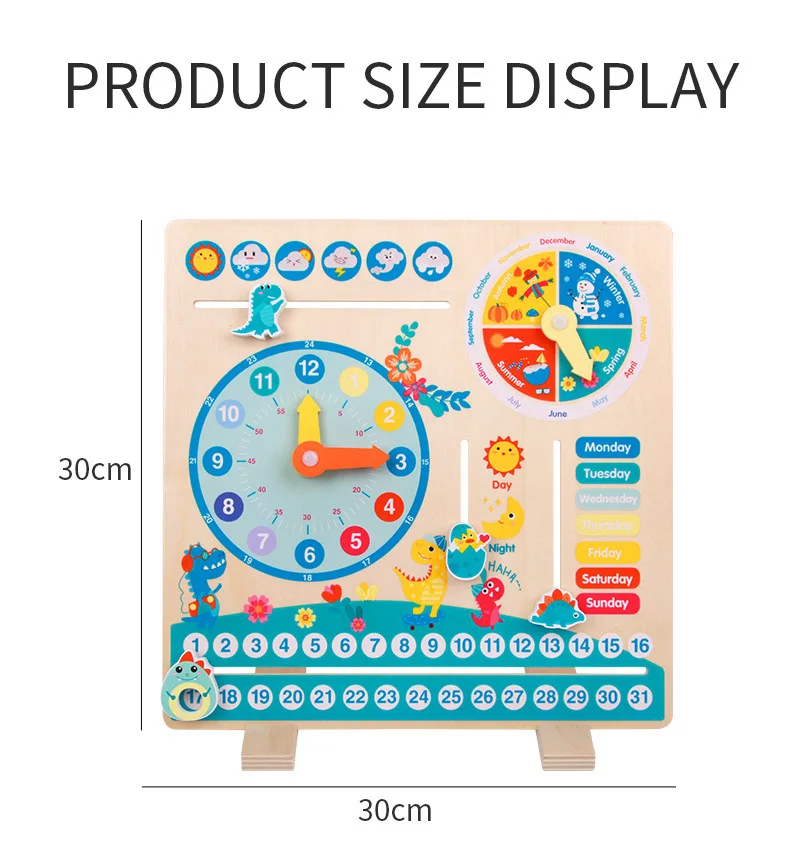 Computer Clock Toy New Kids Educational Montessori Wooden Clock Toys Dinosaur Clocks Toys ...