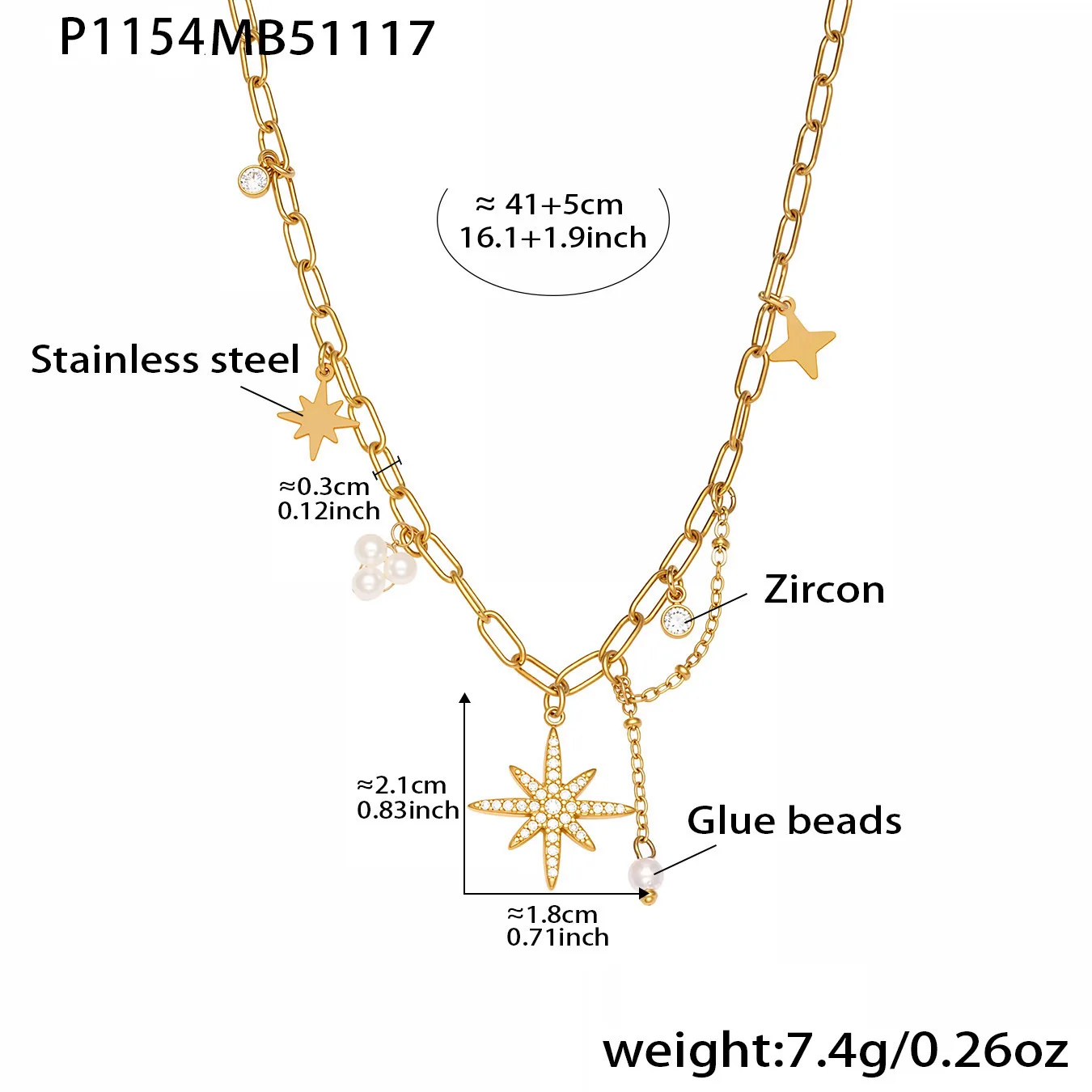 Wholesale Stainless Steel Octagon Star Pendant Choker Crystal Zircon Beaded Fringe Neckl aperçu 7