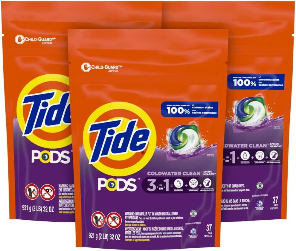 Tide Pods Laundry Detergent Soap Pods,Spring Meadow,37 Count (pack Of 3 Bag Value Pack),Total