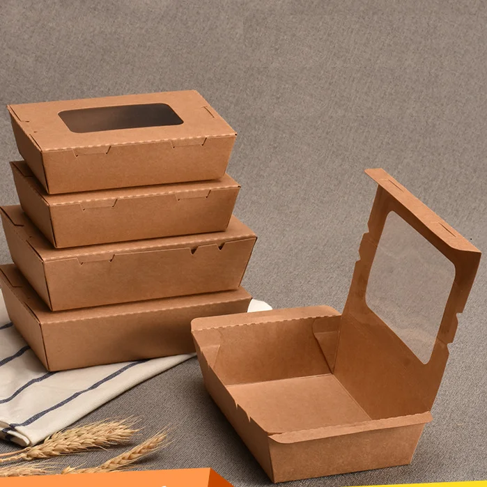 Factory Direct Kraft Paper Square Takeaway Box 100% Degradable Disposable Lunch Box for Fast Food Use