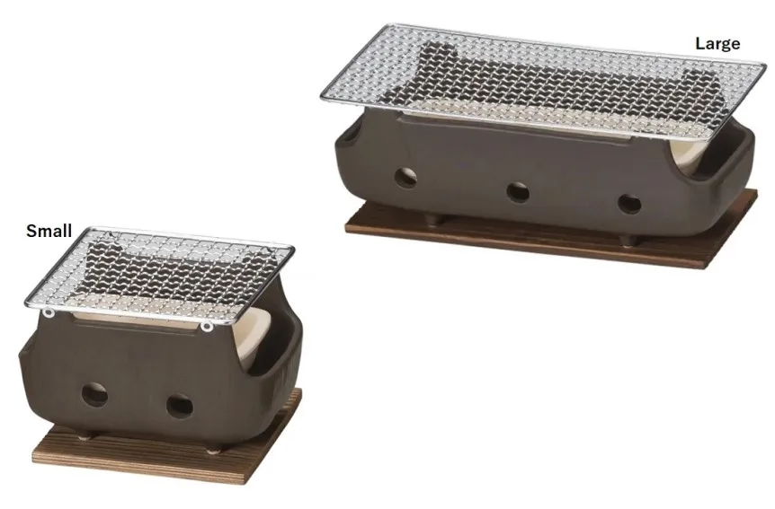 Japanmade Ceramic Hibachi Water Grill Konro With Wooden Base And Mesh