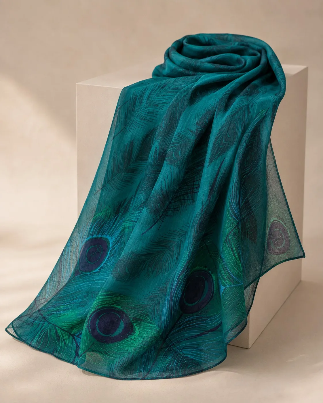 Custom Printed Modal Hijab Peacock Feather view 8