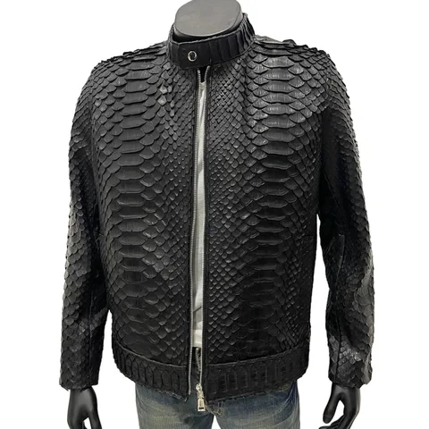 Unisex Exotic Crocodile Embossed Leather Jacket - Genuine Cowhide