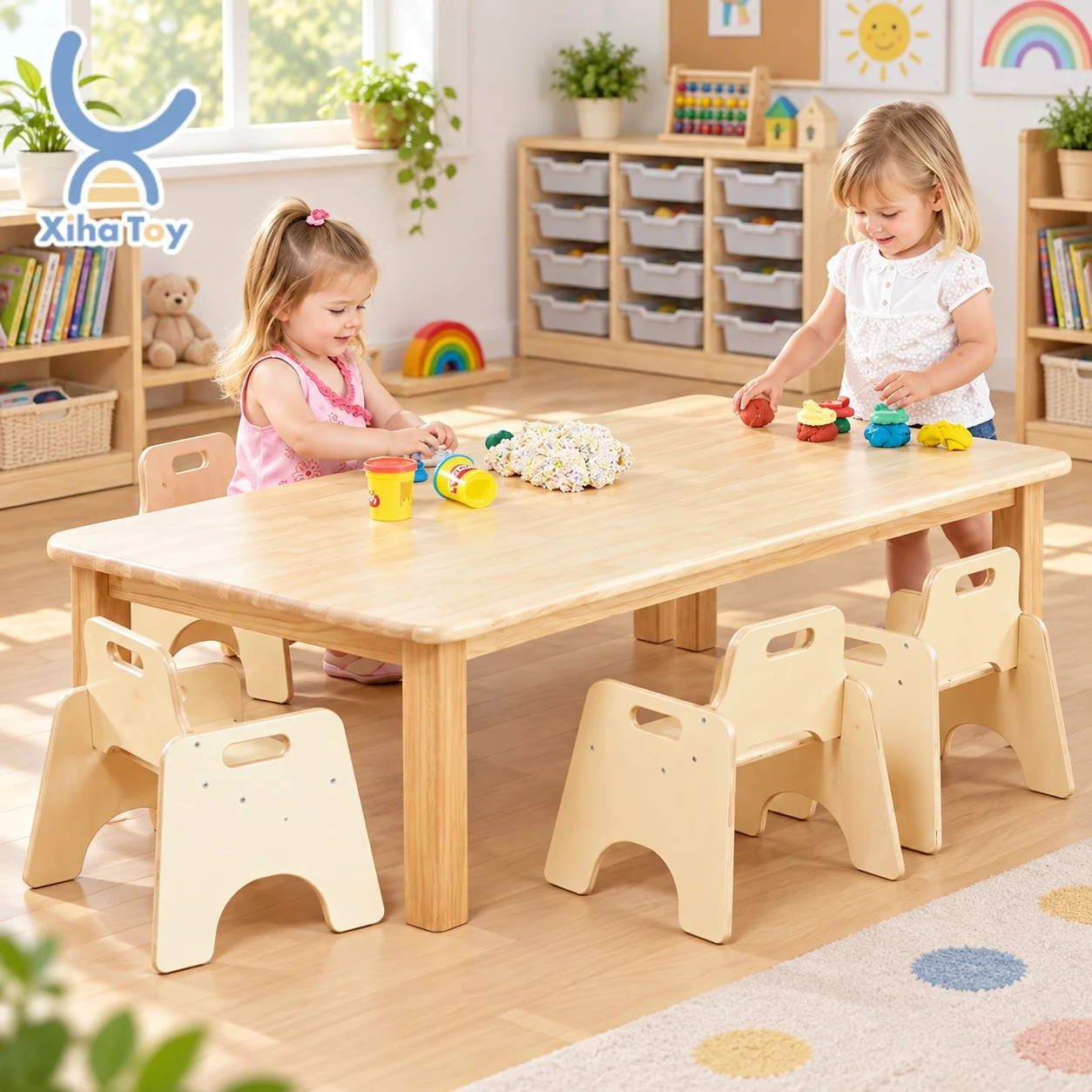 Montessori Solid Wood Kids Table and Chair Set Preschool Daycare for Toddler Activity Play Art & Study Baby Furniture Factory