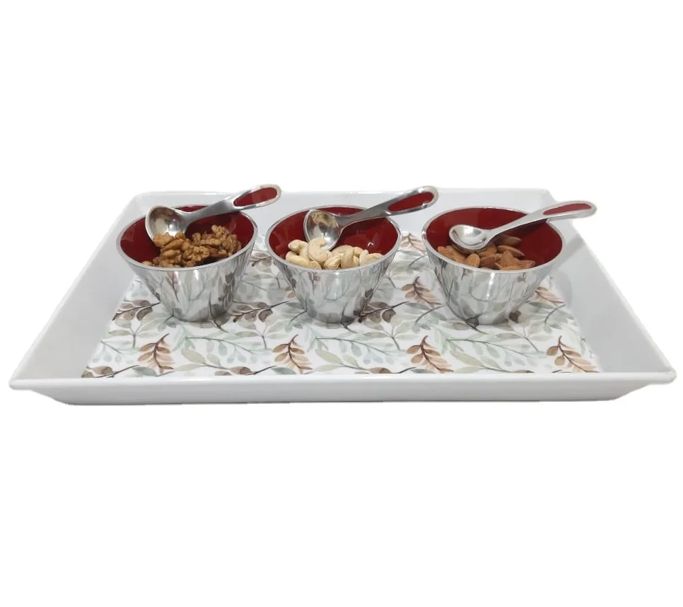 Decorative Dinnerware Food Serving Tray And Bowl Set Decorative Table Top Fancy Tray & Bowl Set