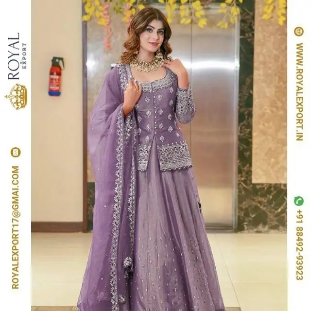 Designer New Pure Silk With Heavy Embroidered Semi Stitch Lawn Pakistani Suit Set Collection