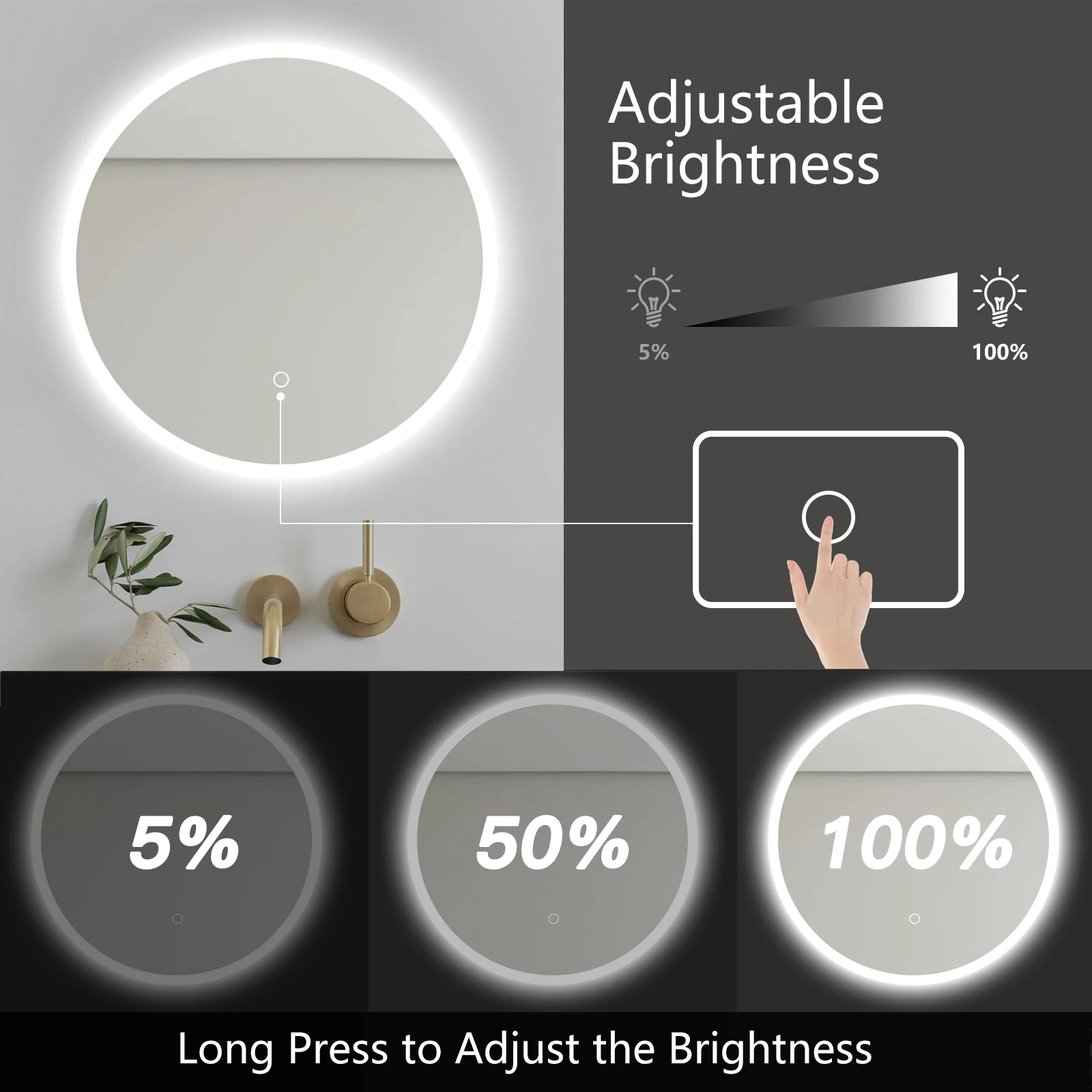 Men's Custom Modern Smart Led Bath Mirror Touch Screen Control Hotel