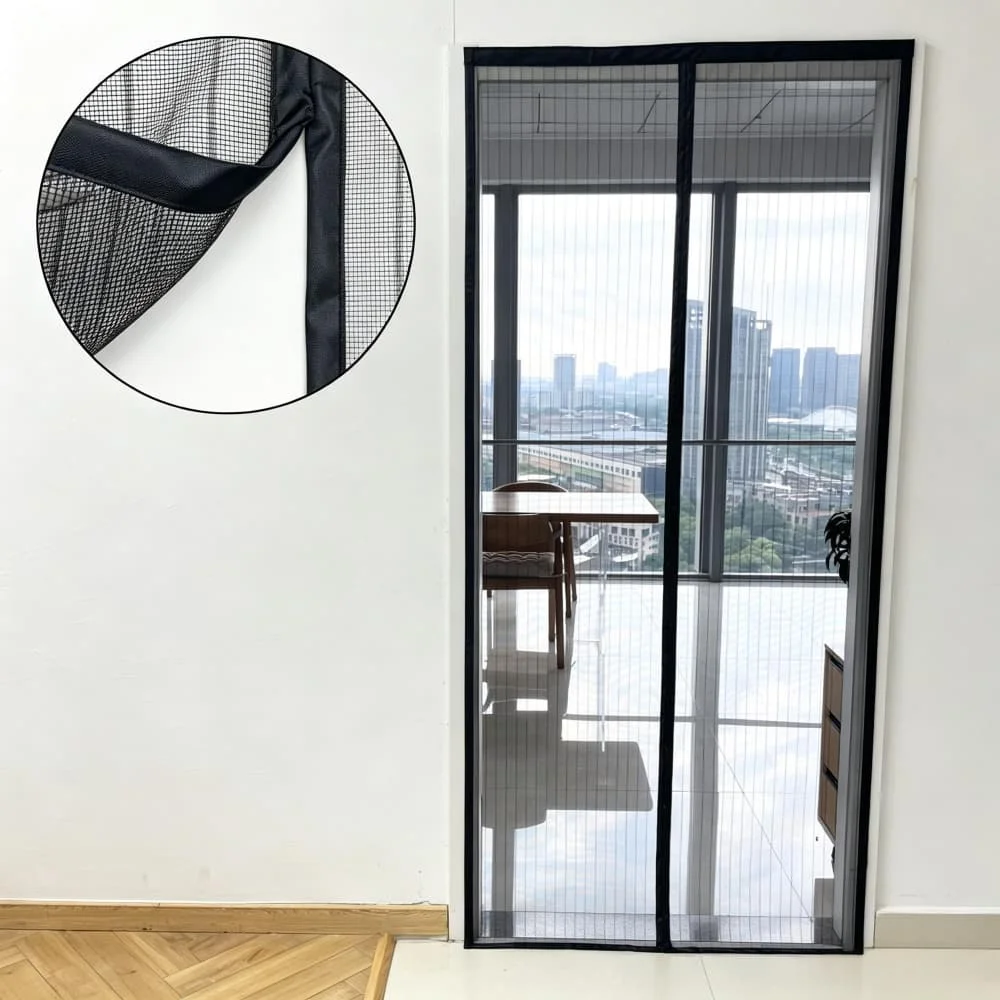 Magnetic Screen Door Mosquito Net Curtain – Fits 36x82 Inch Door, Black Polyester Mesh