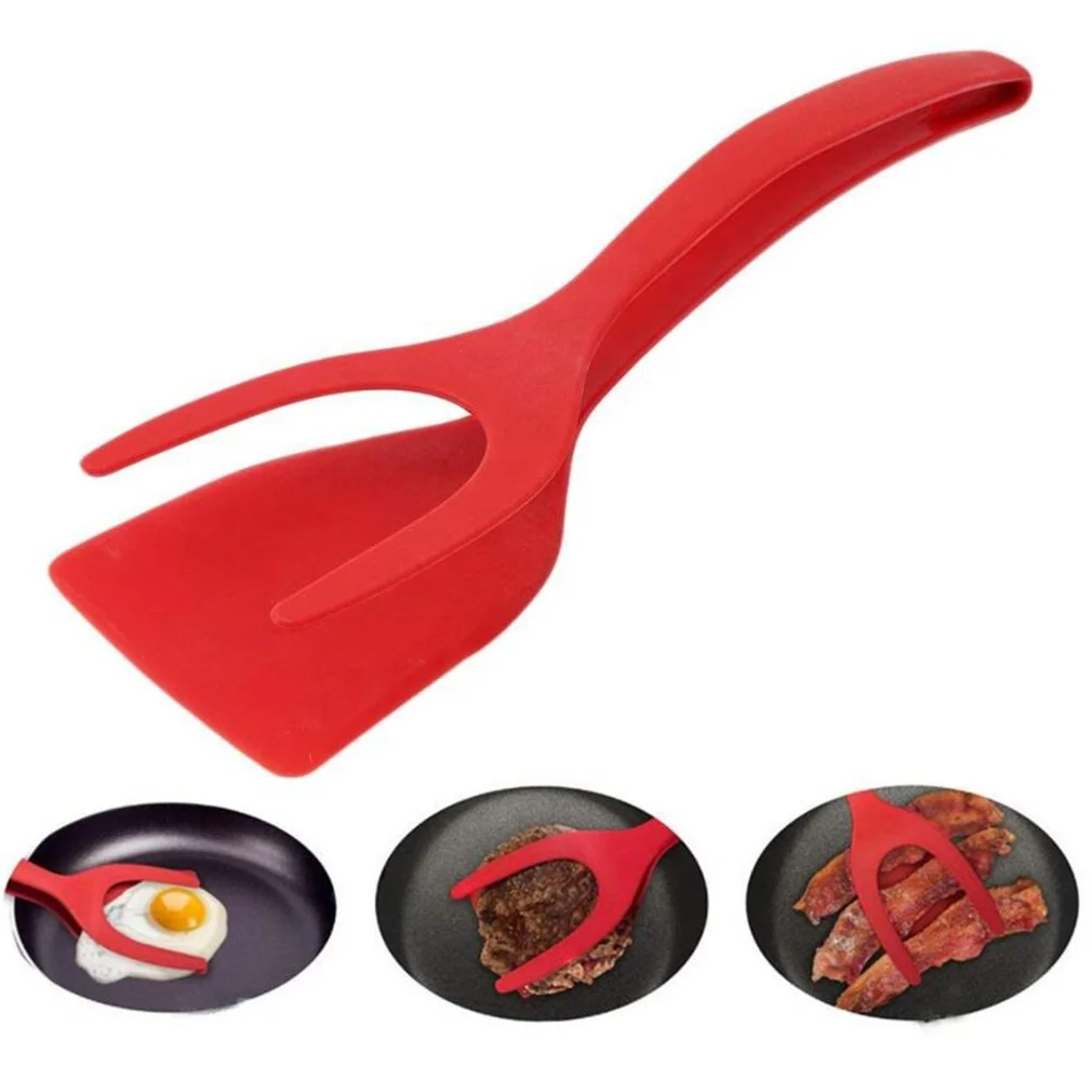 TESTOBOL Spatola E Pinza In Silicone 2 In 1 – Utensile Da Cucina Antiaderente Rosso/Nero – Manico Lungo, Lavabile In Lavastoviglie