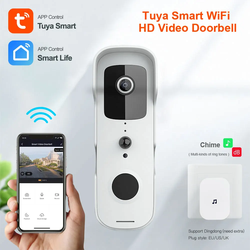 Good Quality Wireless Ring HD Camera Doorbell Tuya Smart WiFi Video Door Bell For Smart Home PST-T30 Factory 2.4GHz Frequency