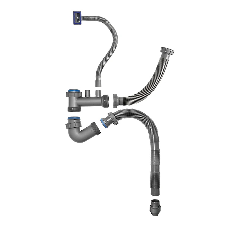 product factory hot sale double bowl kitchen sink drain hose drainage pp waste pipe for double sink with overflow pipe dishwasher pipe-1