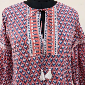 Hand Block Printed Dress Summer Midi Dress Handmade Dress with Pocket And Belt Casual Midi Dress For Women Gift For Her