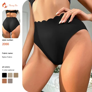 Women's High Waist Wavy Solid Knitted Breathable Nylon Panties Soft Hip-Wrapped Thigh Sport Casual Everyday High Cut