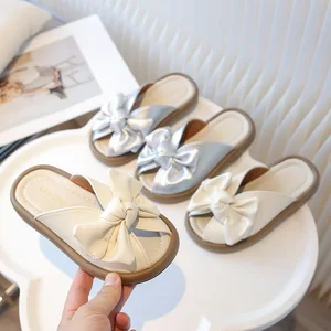 New Summer Non-Slip Outdoor Solid Color Casual Kids Girl Flat Slippers Pu Leather Slippers