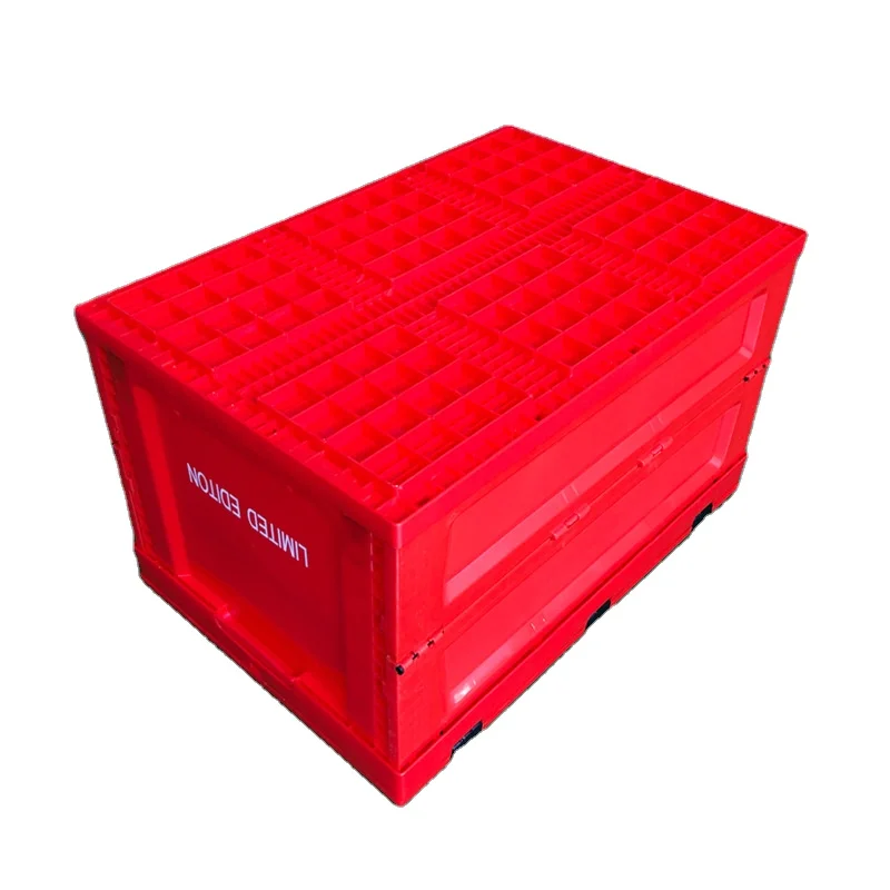 Heavy-duty durable red plastic crates storage case box plastic foldable industrial shipping storage box with lid