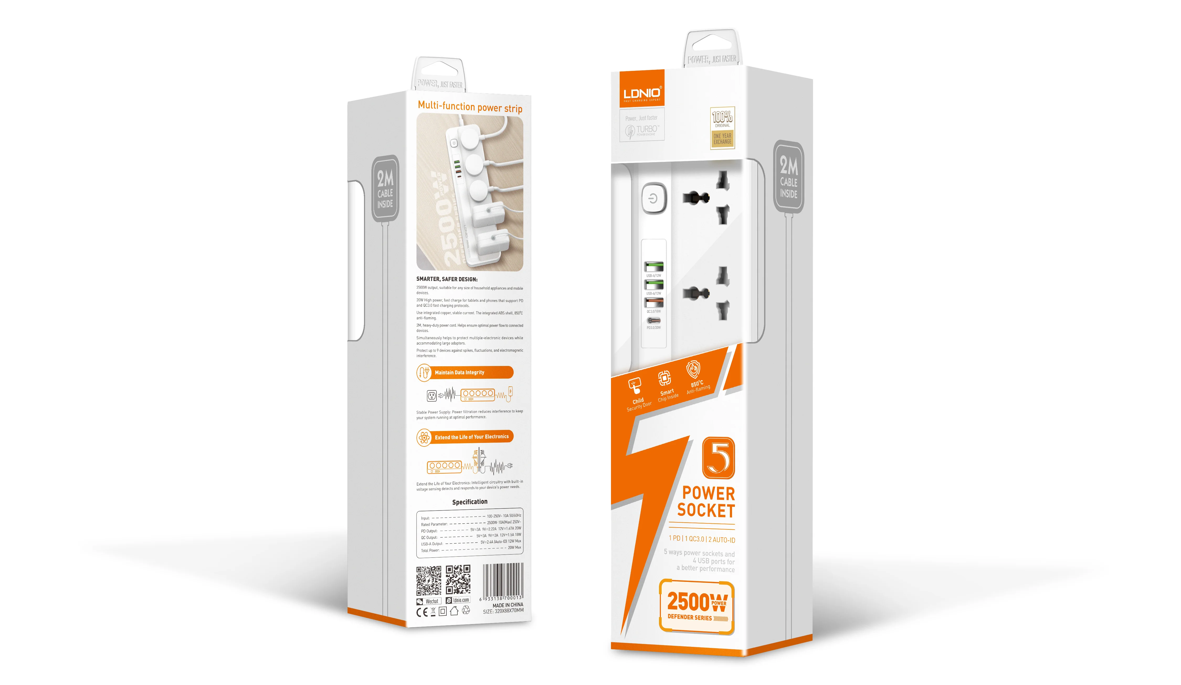 Ldnio Sc5415 Electric Extension Socket 4usb 5outlets 2m Power Cord