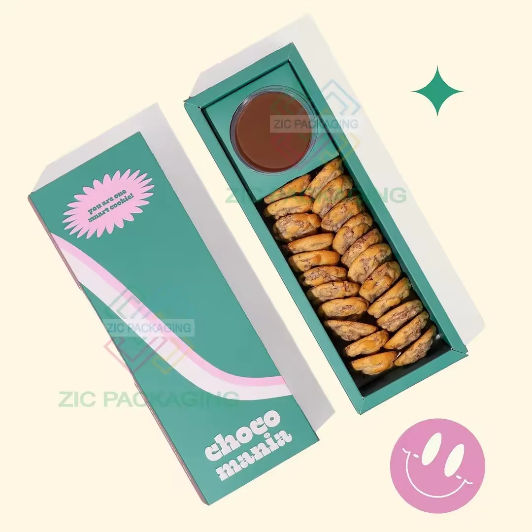 Eco Friendly Fast Food Cookies Slide Box Crepe Cake Bakery Chocolate Truffles Catering Paper Box Packaging with Insert Sauce Dip
