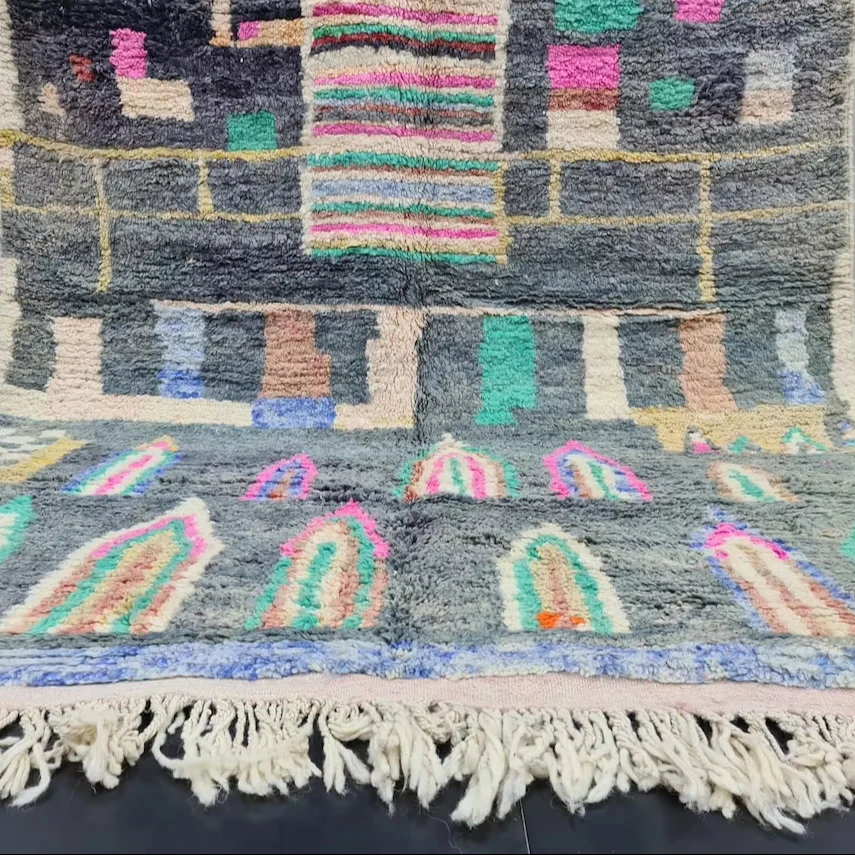 Nomad Moroccan Rug 6x9 Handmade Boujaad Abstract Authentic Carpet Cozy Grey & Pink Rug Woven Berber Wool Boho Area Rug