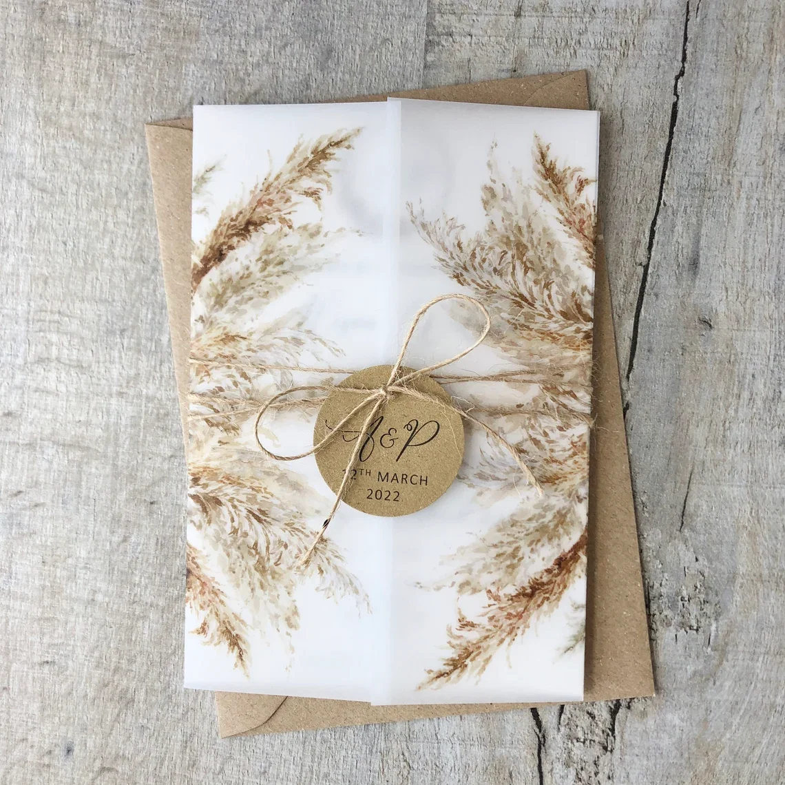 Custom Rustic Boho Pampas Grass Vellum Wrap Wedding Cards Designs Invitation Free Design Wedding