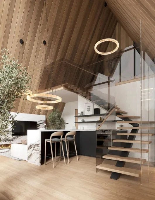 Indoor Staircase Star Railing  L Shaped Modern Stair Design for Villa Apartment