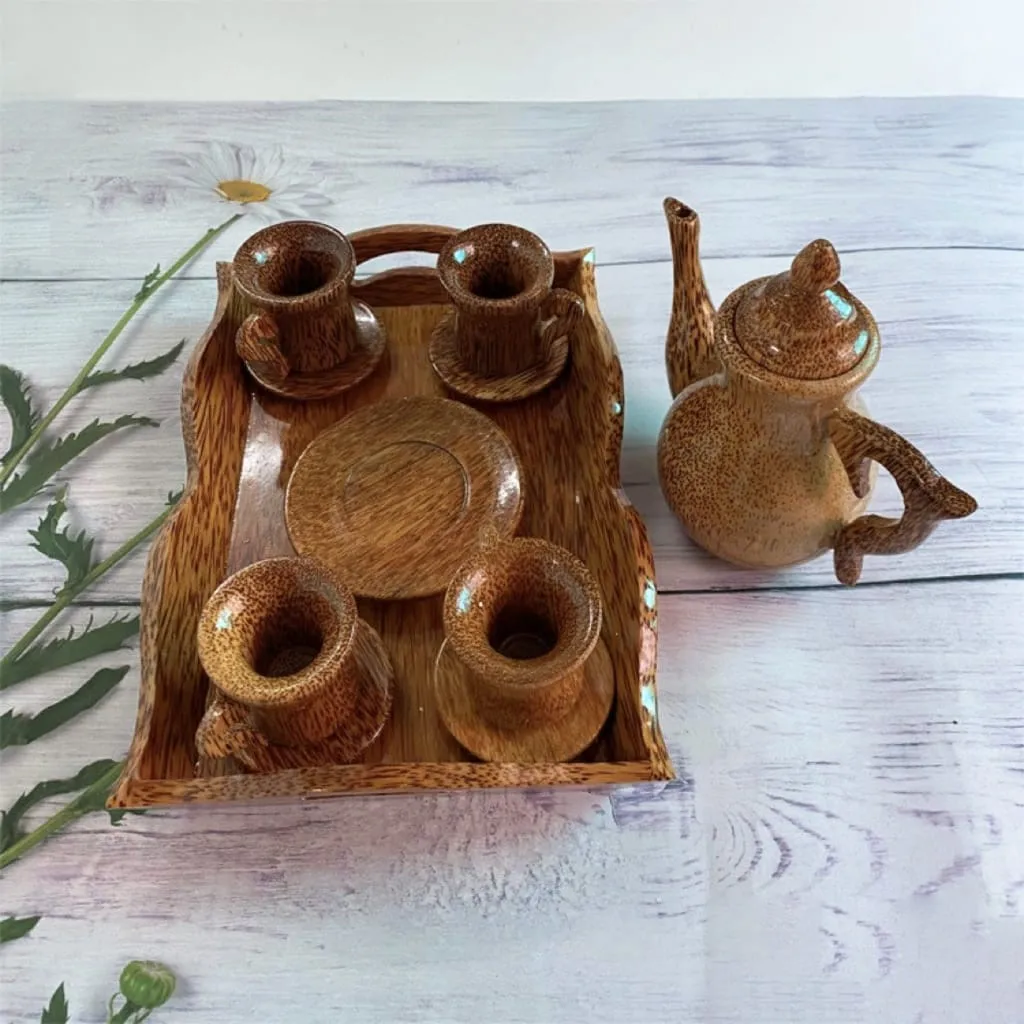 Luxury Coconut Wooden Teapot Set - Eco-Friendly Handcrafted Tea