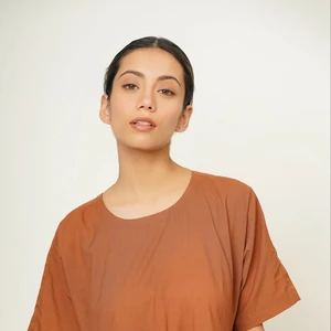 Natural Cotton Women's Midi Dress Brown Plus Size Casual Daily Wear Pockets Summer Comfortable Top Latest Woven Weaving Design