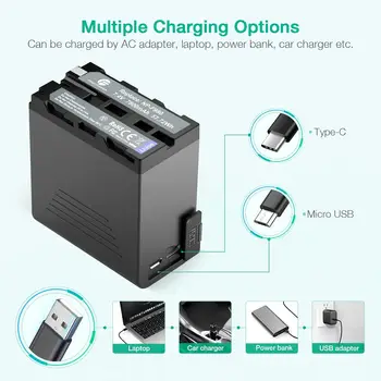 FirstPower NP-F970 Battery 2-Pack with USB Output LCD Display, Compatible with Sony Handycam Video Light Monitor, Replacement detail image
