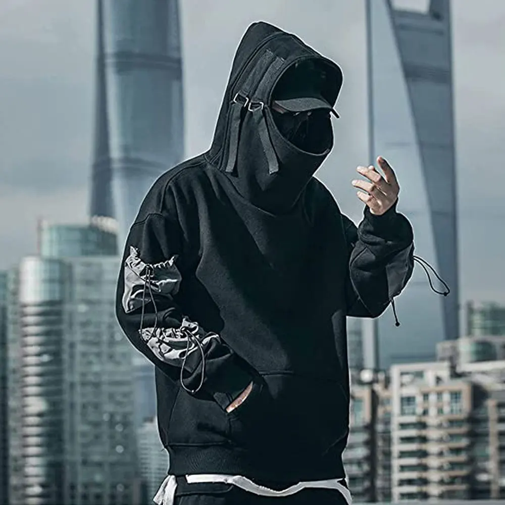 Streetwear Techwear Hoodie Cyberpunk Tactical Mens Black Urban Hip Hop