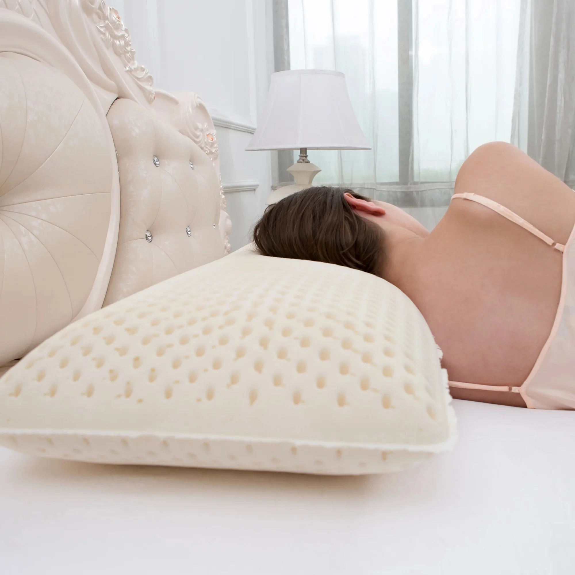100% Natural Latex Pillow Soft Queen Size Pillow for Side, Back and Stomach Sleepers -Removable Breathable Cotton Cover.