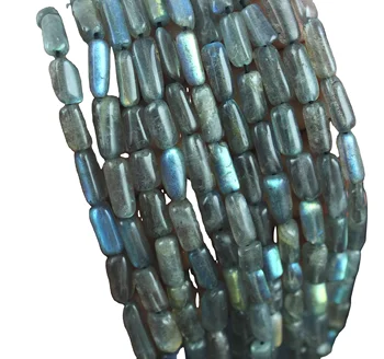 Unique Piece Natural Labradorite Gemstone Blue Flash Tube Shape stone Beads Flashy Jewelry