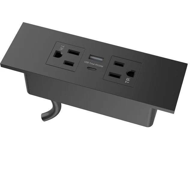 ETL Approved Office/home Furniture/accessory Power Strip Desk Mount Table Recessed Usb C Power Socket with 2 Outlets 2 USB Ports