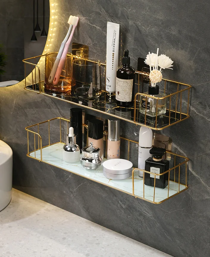Wrought Iron Luxury Bathroom Shelf Without Drilling Iron Wall Shelf