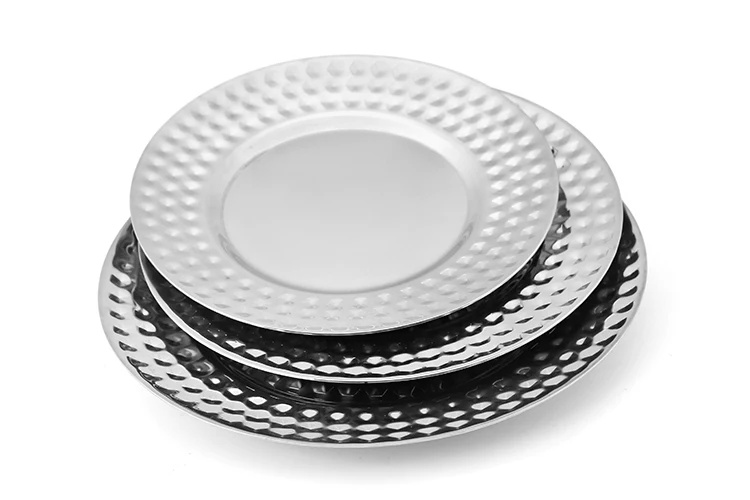 Wholesale Various Size Round Wedding Party Dishware Cake Metal Serving Trays 304 Stainless Steel Plates Food for Restaurant
