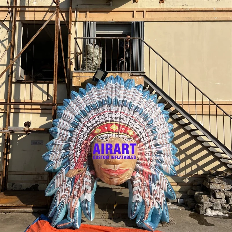 4.5 m Customized Inflatable Indian Head Sculpture,inflatable Tribe Girl Character Balloon for Sale