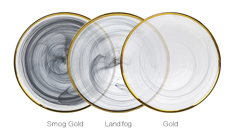 New Arrival Dinnerware Wedding Banquet Glass Decoration Plates Smokey Clear Gold Rimmed Charger Plates