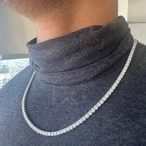 14K White Solid Gold Women's Trendy Diamond Tennis Necklace IGI Certified Link Chain Yellow Rose Gold 30ct Lab Grown Diamonds