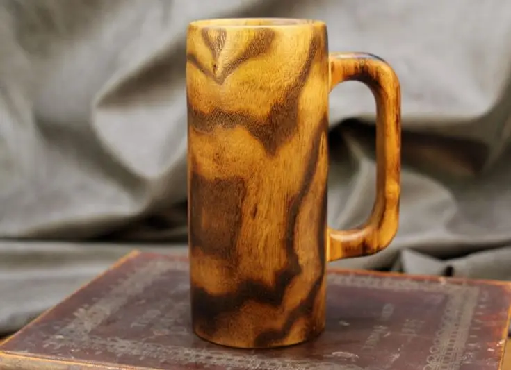Multi Use Handmade Natural Wooden Drinking Wooden Mug with Natural Wood Colour Barrel Mug for Beer Tea Coffee Christmas Party