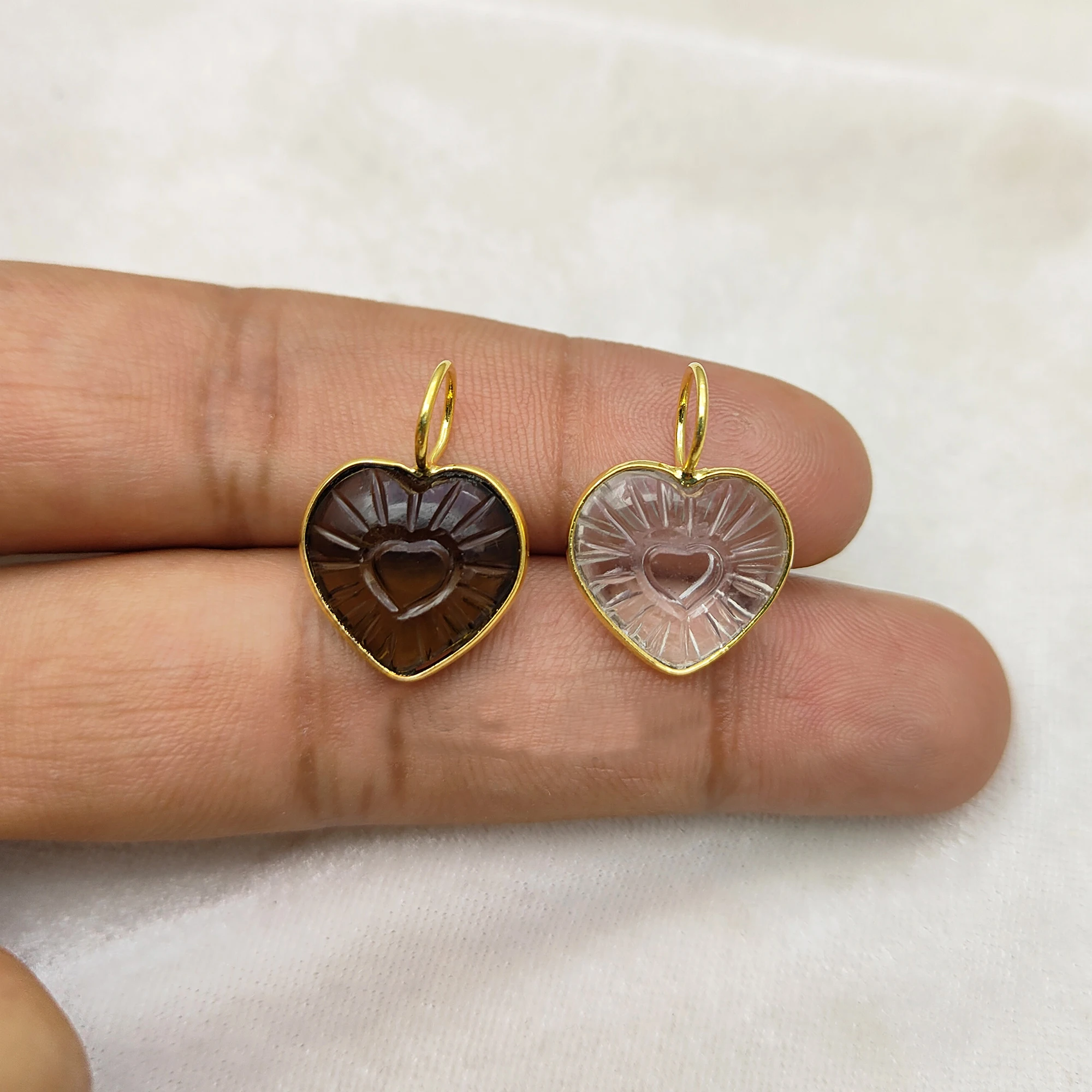 Smoky Quartz Heart Carving Pendant 925 Sterling Silver Woman