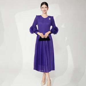 2025 Summer Ladies Pleated Dress High Quality Design Stretch Chic Dress for Women Miyake Dress