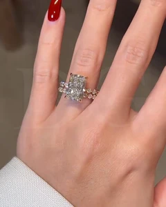 Handmade Radiant Cut Diamond Floating Bubble Pave Engagement Ring Unique Hidden Halo Women's Fine Jewelry Band