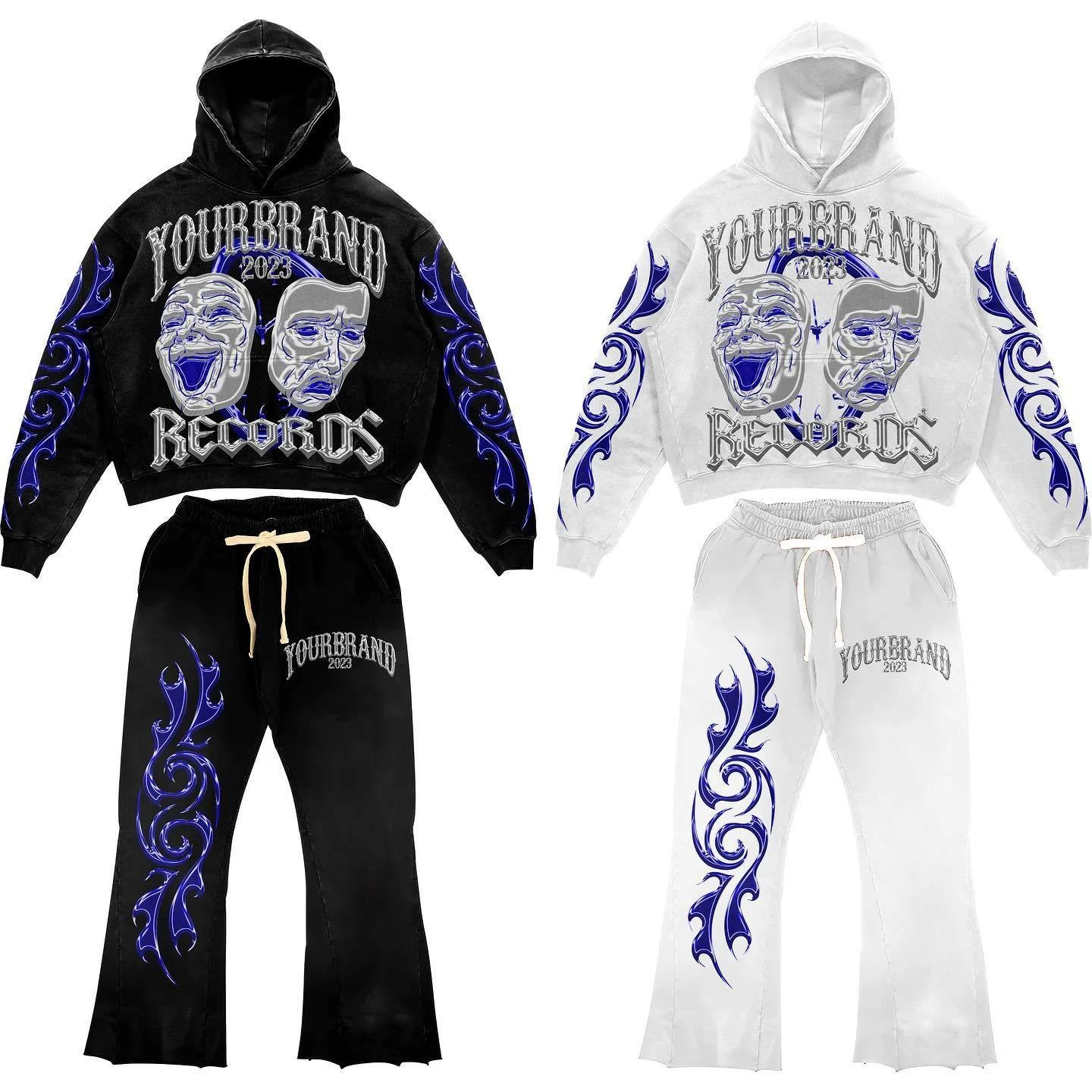 Custom Logo Breathable AcidWashed Mens Tracksuit 100% Cotton Fleece Hoodie Set Winter Gym Fitness & Casual Wear With Free mockup