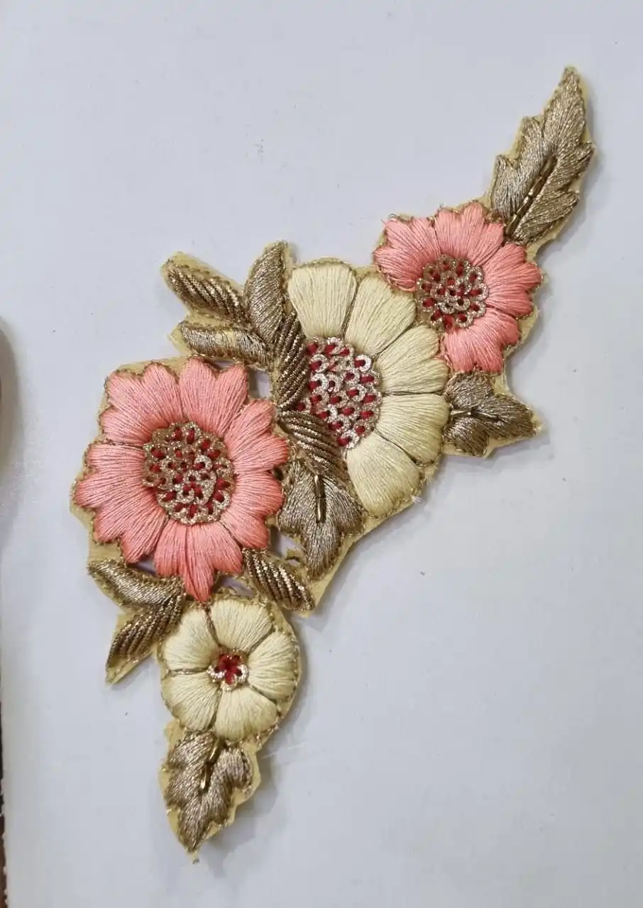 irene dress designer Custom Made Embroidered Patches With Multi Colour Florals Design Including Bead Work And Sequin Work Ideal For Designers ASOS Design - Off FW25 Sale sewn acrylic beads Color:golden Lawn
