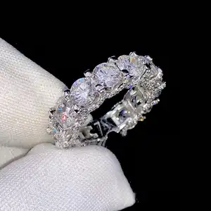 1.00 CT VVS1 Moissanite Unisex Eternity Wedding Band 925 Silver Rhodium Plated Prong Set Side Diamond Anniversary Men Hip Hop