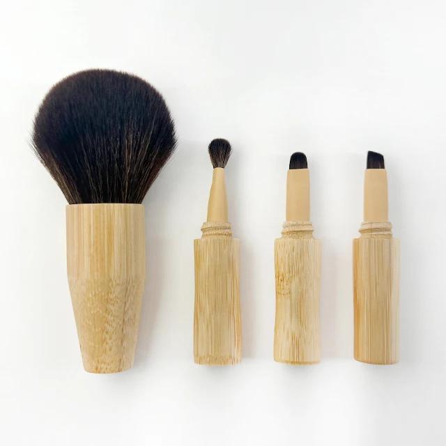 High Quality Portable 4 in 1 Bamboo Makeup Brush Set Travel Size Kit Eco Friendly Makeup Brush Private Label Make Up Brushes